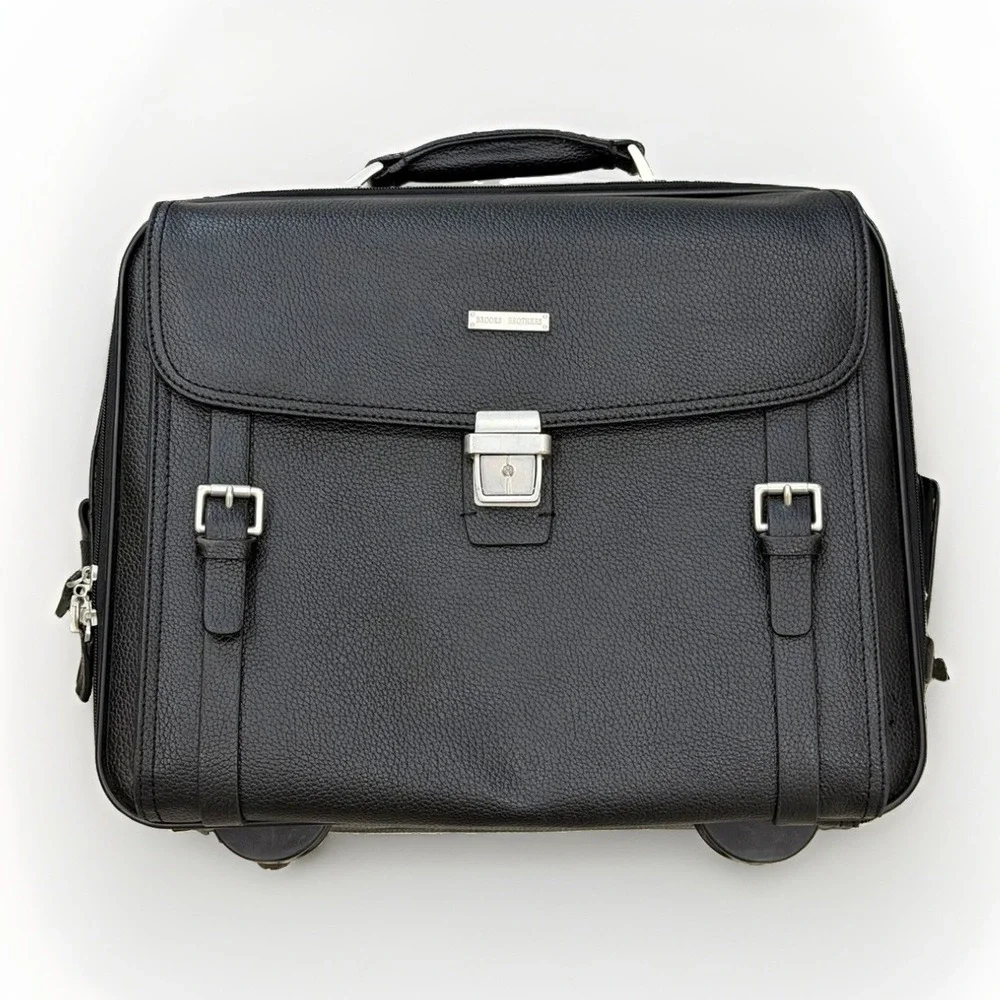 Brooks Brothers Business Case Black Leather Rolling Carry-on 18